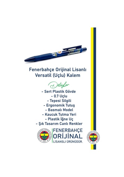 Fenerbahçe Orijinal Lisanslı Lacivert Versatil Uçlu Kalem 0.7 Hediyelik Ahşap Kutulu Lacivert