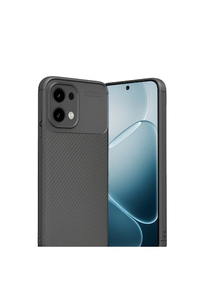 Oppo A6 Pro Uyumlu Karbon Fiber Desenli Auto Focus Lens Korumalı Şık Kılıf Gri