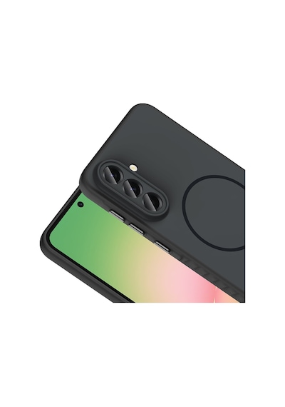 Vendas Samsung Galaxy Uyumlu  A36 Kılıf M-safe Şarj Özellikli Zore Tea Kapak + Hayalet Ekran Koruyucu Siyah