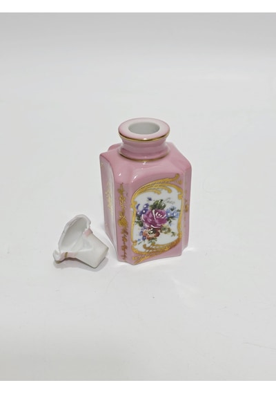 Couleuvre Limoges Çiçek Desenli Porselen Parfüm Şişesi 10x5x5cm Hasarlı