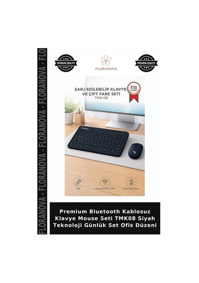 Premium Bluetooth Kablosuz Klavye Mouse Seti Tmk08 Siyah Teknoloji Günlük Set Ofis Düzeni