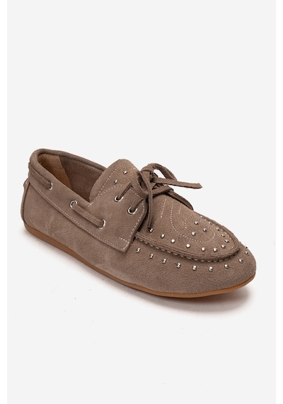 Luvishoes Cuesta Vizon Süet Hakiki Deri Troklu Bağcıklı Kadın Loafer Ayakkabı