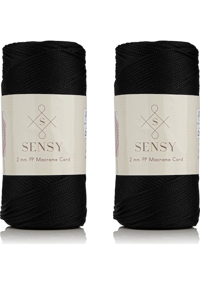 Premium 400 Gr Polyester Makrome Ipi 2 Mm 2li Set Siyah Makrame Ip Supla Çanta Ipi No:4
