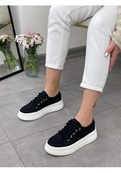 Erva'nın Butiği Siyah Keten Werner Bağcıklı Kadın Sneakers-5359