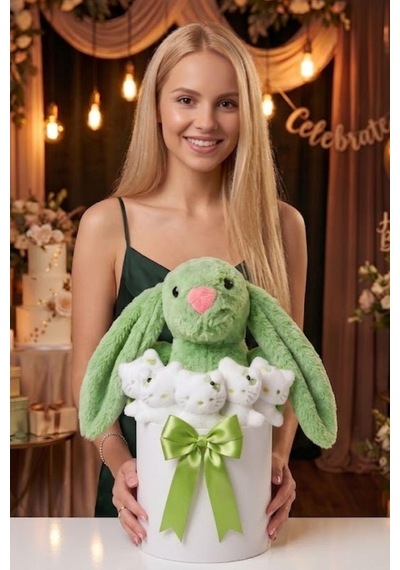 Yeşil Tavşan Hello Kitty Peluş Hediye Kutusu Sevgiliye Ve Çocuğa Sevimli Ayıcık Buketi