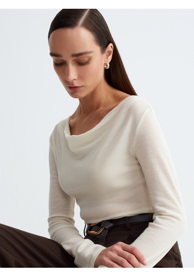 Dilvin 32570 Degaje Yaka Uzun Kollu Top-ekru Ekru