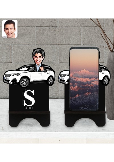 Kişiye Özel Plakalı Erkek Peugeot 5008 Karikatürlü Ahşap Biblo Te