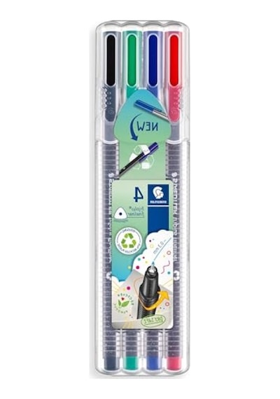 Ergonomik Üçgen Fineliner Kalem Seti, Klasik Renkler, 0.3 Mm, 4'lü