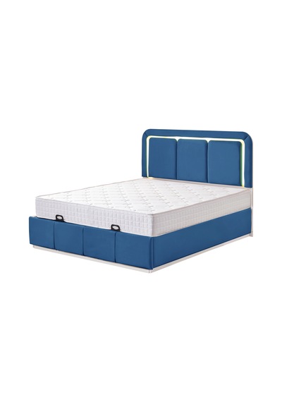 Demonte Baza Seti, Nox Ledli Çift Kişilik Baza Başlık Seti - İkili Set, Mavi - 160x200 Cm 160 x 200