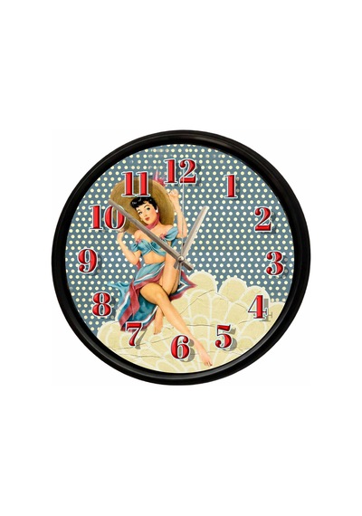 Retro Pin-up Kadın Tasarımlı Dekoratif Duvar Saati 28 Cm Sessiz Mekanizma Çok Renkli