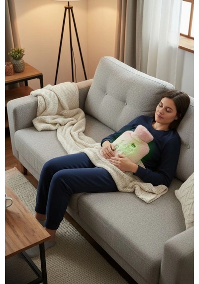 Eğlenceli Tasarım Işıklı Pembe Peluş Termal Su Torbası 1 Lt Çok renkli