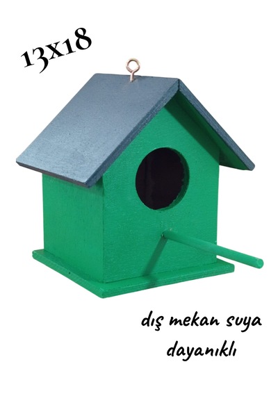 Ahşap Kuş Evi Vernikli Dış Mekan Suya Dayanıklı Kuş Yuvası Yeşil 13x18