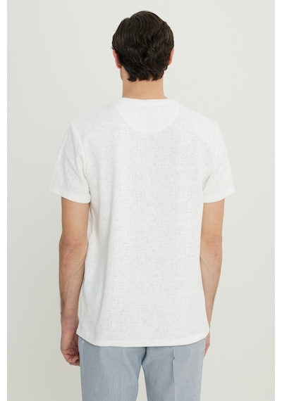 Altınyıldız Classıcs Erkek Ekru Pamuklu Slim Fit Bisiklet Yaka Jakarlı Esnek Tişört