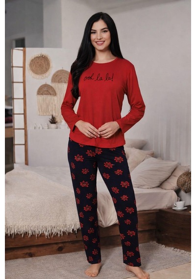 Pemilo Kadın 2000-14 Uzun Kol Likralı Pijama Takımı Bordo