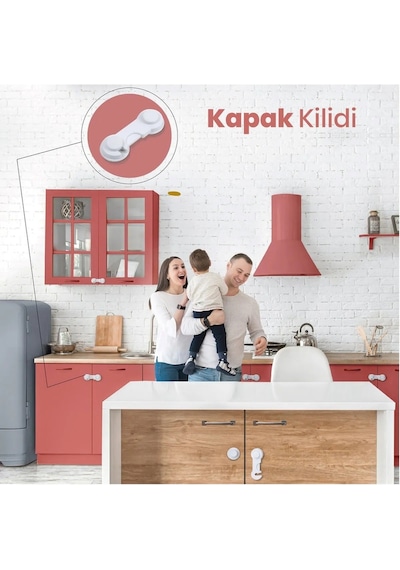 4 Adet Dolap Kapak Çekmece Kilidi Çocuk Bebek Güvenliği Emniyeti Çok Renkli