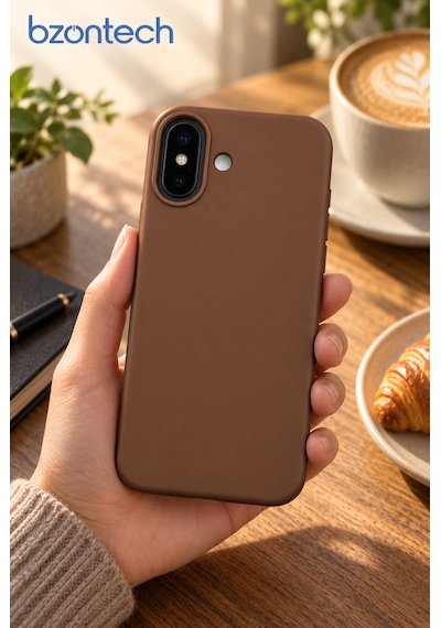 Apple İphone 17 Uyumlu Kılıf Renkli Lansman İçi Kadife Yumuşak Kamera Yükseltili Silikon Kahverengi