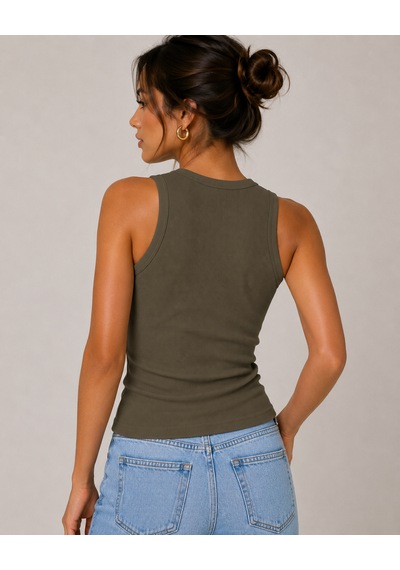 Feyece Kadın Siyah Haki Halter Yaka 2li Crop Bluz Haki - Siyah