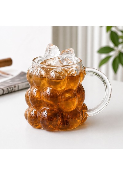 2 Adet Kulplu Kabartmalı Boncuk Üzüm Bardak Borosilikat 350 Ml Renksiz / Şeffaf