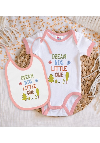 Bk Kids Big Little One Tasarımlı Pembe Bebek Body Zıbın Ve Mama Ö Çok Renkli