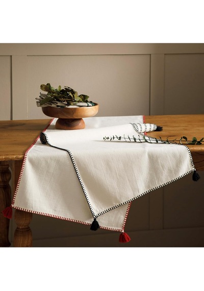 Oradea Püsküllü Runner Siyah 45x145 Cm Çok Renkli