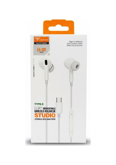 Lucatech Lh-307 Type-c Mikrofonlu Stereo Kulak İçi Kulaklık - Beyaz Lh-307