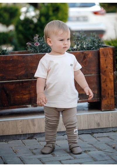 Atlasyael Atlas&yael %100 Organik Gots Belge İpek Apreli Pamuk Kısa Kollu Bebek T-shirt - Somon
