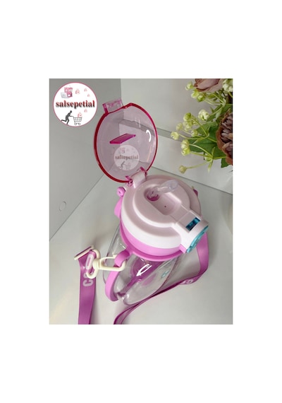 Tavşan Su Matarası Tavşanlı Suluk Figürlü Su Şişesi Tavşan Matara Askılı Pipetli Matara 850ml Pembe