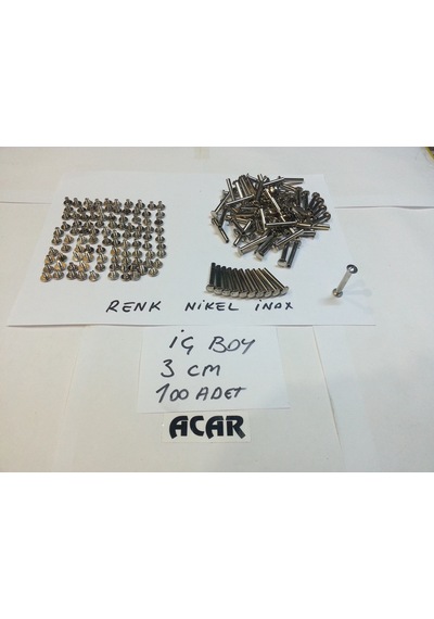 3 CM Dosya Klasör Menü Kartela Vidası Nikel Inox Renk 100 Adet