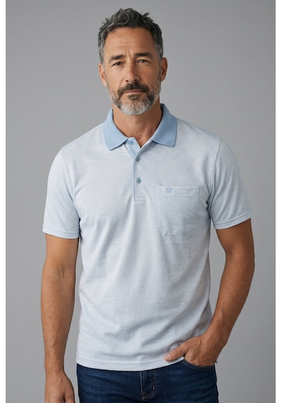 Erkek Simenti Fitilli Yakalı Penye Buz Mavi Baba Tshirt