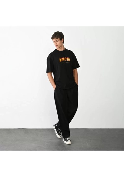 Modi Green Baskılı Unisex Siyah Retro Futurist Desen Oversize Tişört