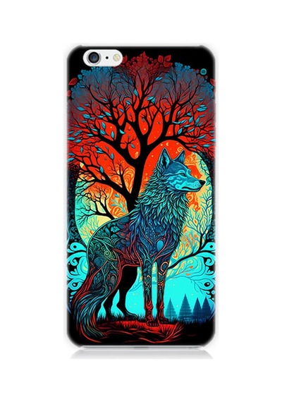 Apple Uyumlu iPhone 6 Silikon Kılıf Tribal Vitray Kurt Ve Ağaç
