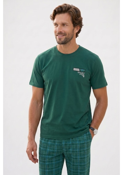 Tudors Erkek Standart Fit Normal Kesim Pamuklu Bisiklet Yaka Kısa Kollu Lastikli Yeşil Pijama Takımı-51140