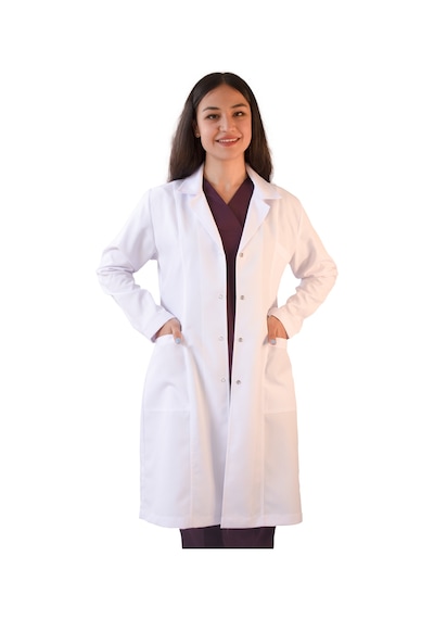 Vayteks Gömlek Yaka Orta Boy Beyaz Kadın Doktor Öğretmen Laboratuvar Önlüğü Beyaz