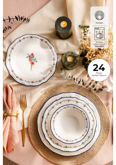 Emsan Rüya Porselen 24 Parça 6 Kişilik Yemek Takımı Beyaz