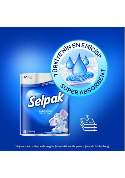 Selpak Süper Emici Rulo Kağıt Havlu 12'li 4 Paket