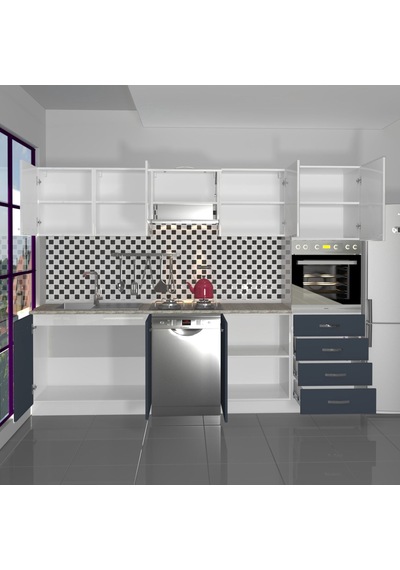 Decoraktiv Elite 280q Ankastre Boy Dolaplı Mdf Hazır Mutfak Dolabı - Tezgah Dahil - Antrasit - Beyaz Decoraktiv Elite 280q Ankastre Boy Dolaplı Mdf Hazır Mutfak Dolabı - Tezgah Dahil - Antrasit - Beyaz