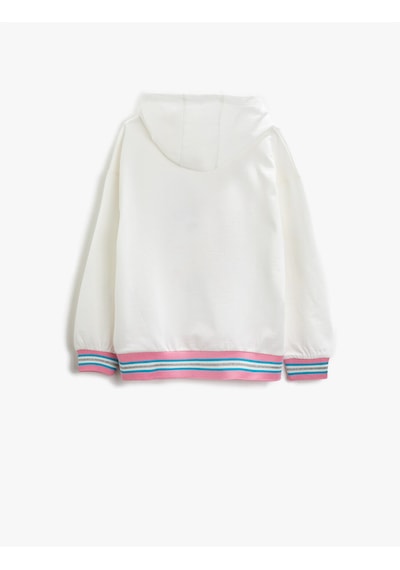 Koton Pamuklu Unicorn Baskılı Kapüşonlu Uzun Kollu Sweatshirt Kırık Beyaz 1ykg17537ak Ekru