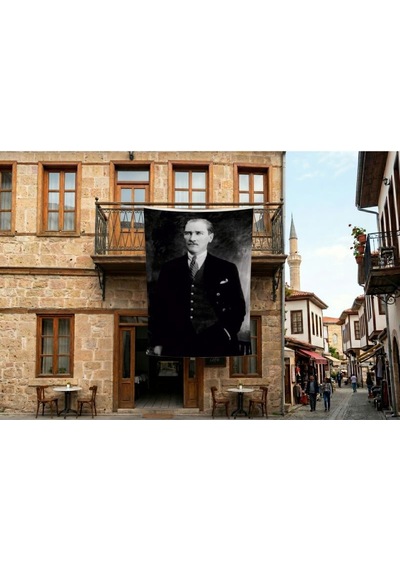 Siyah Takım Elbiseli Mustafa K. Atatürk Poster Bayrak Premium Raşel Kumaş 300x450cm Ata39 Diğer