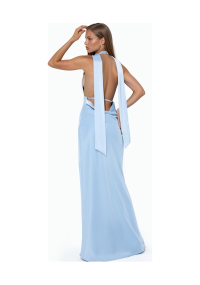 Hiccup V Yaka Bodycon Maxi Elbise Buz Mavisi