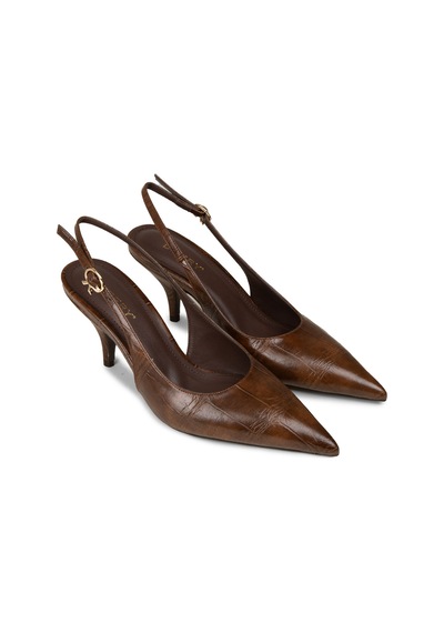 Deery Kadın Kahverengi Krokodil Desenli Slingback Stiletto - V4035zkhvm01 Kahverengi