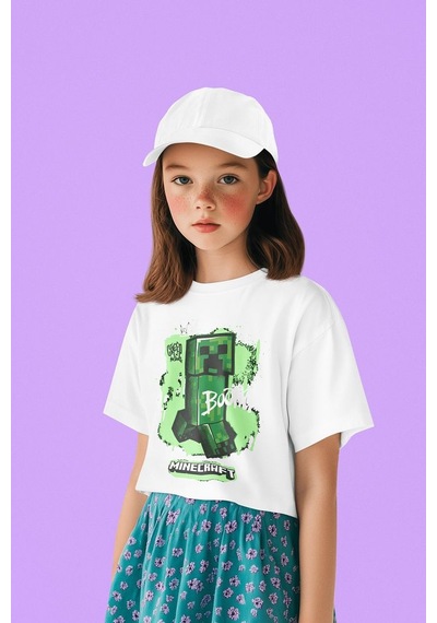 Sevbano Creeper Baskılı Unisex Oyun Çocuk Tişört 1-12 Yaş Beyaz