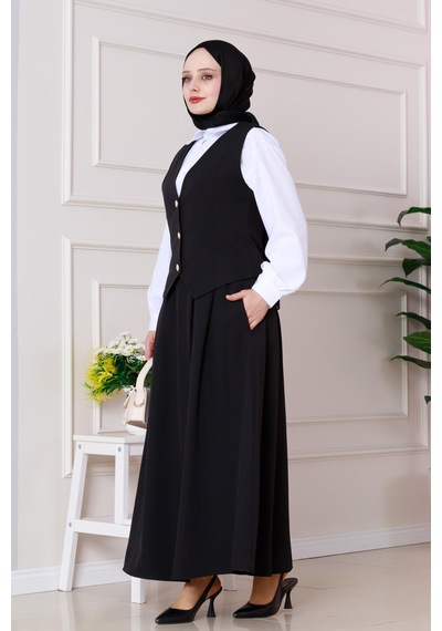 Sevitli Cemre Yelekli İkili Takım-siyah-4848