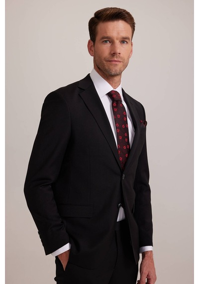 Erkek Siyah Regular Fit Takım Elbise