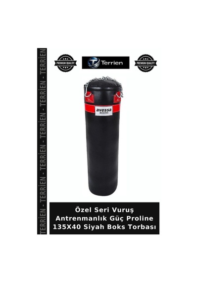 Özel Seri Vuruş Antrenmanlık Güç Proline 135x40 Siyah Boks Torbası