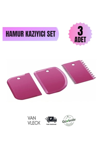 Pasta Hamur Düzeltici Kesici Kazıyıcı Dekoratif 3 Lü Set Çok Amaçlı Pasta Ve Hamur Aparatı Çok Renkli