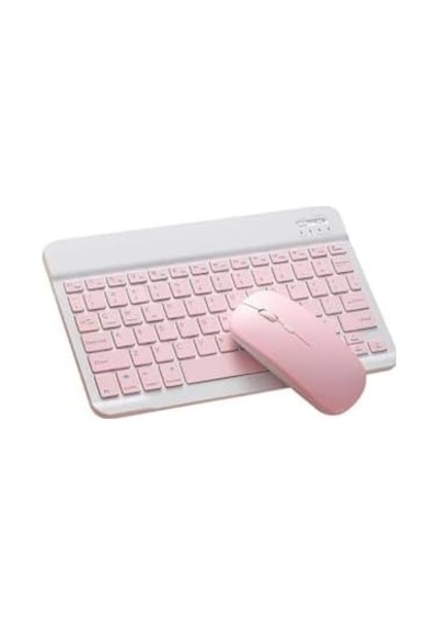 Mk-4 Kablosuz Ergonomik Apple-android-windows Manyetik Tablet Kılıf Uyumlu Klavye Mouse Kiti Türkçe Q Klavye Pembe