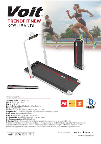 Voit Trendfit Geniş Yürüyüş Alanı ve Darbe Emici Zeminli Katlanabilir Koşu Bandı - Siyah