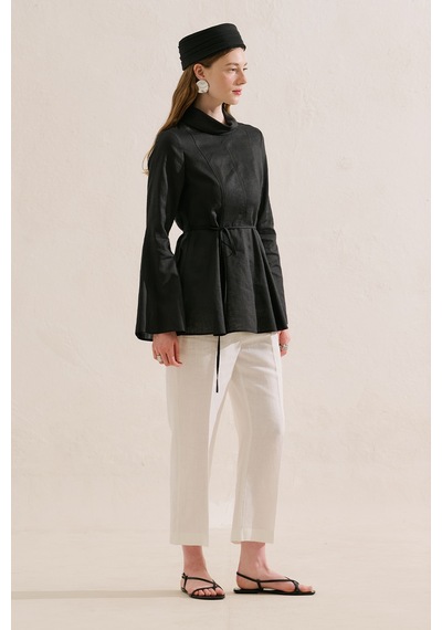 Manuka Keten Karışımlı Yüksek Yaka Tunik Siyah Ss26tnk00005-01