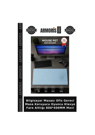Bilgisayar Masası Ofis Gereci Masa Koruyucu Oyuncu Klavye Fare Altlığı 800 400mm Mavi