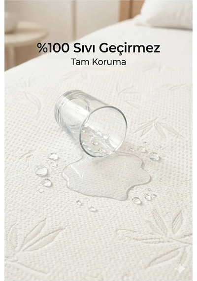 Bambu Desenli Sıvı Geçirmez Yastık Alezi 2 Adet Fermuarlı 50x70 Cm Yastık Kılıfı Beyaz
